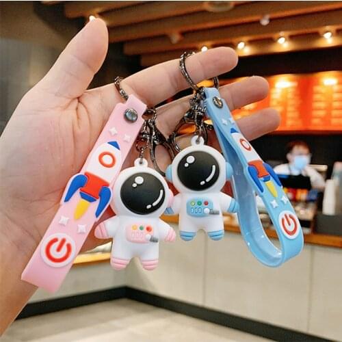 Cute Space Astronaut Rocket Plaanet Keychain Cartoon 3D Spaceman Doll Pendant Key Rings Acrylic Trinket Props Bag Hanging Access