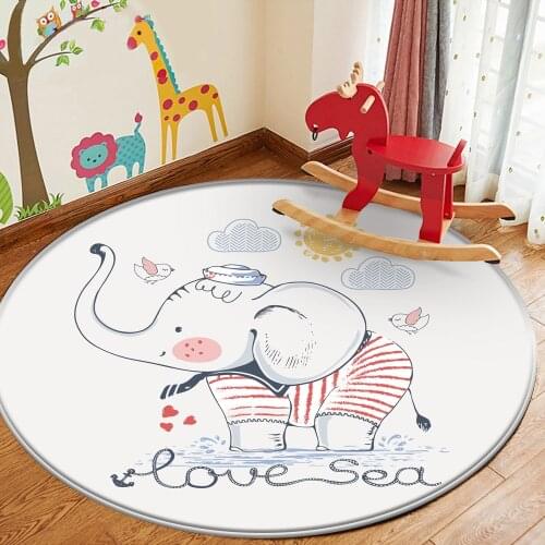 Fashion Cute Elephant Children Comfortable Round Carpet Non-Slip Children Flannel Mat Hand Baby Play Print Carpet Baby Carpet