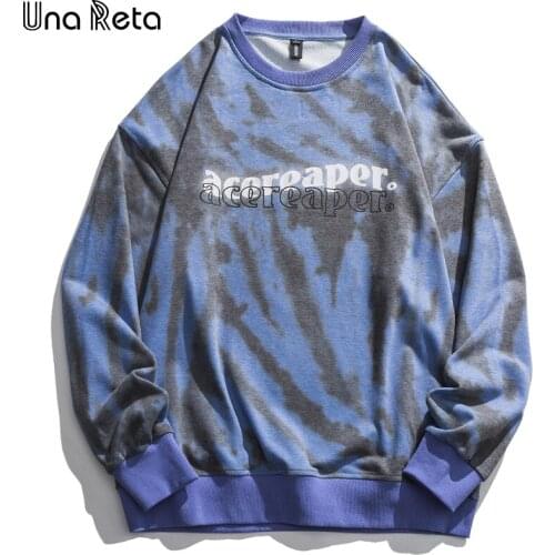 Una Reta Tie Dye Print Sweatshirt Men Streetwear O Neck Hoodies Pullover Tracksuit Harajuku One Piece Oversized Sweatshirts