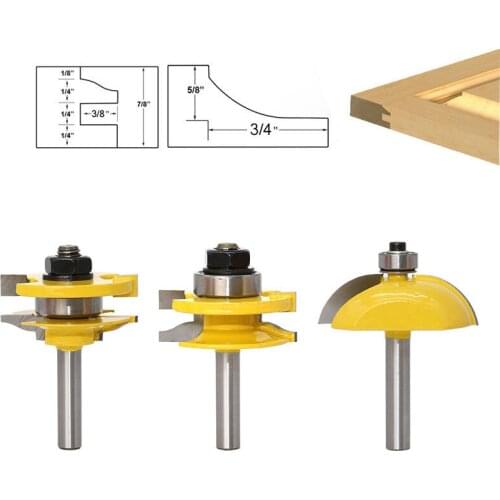 3pcs/lot 8mm Shank Raised Panel Cabinet Door Router Bit Set Woodworking Cutter Woodworking Router Bits