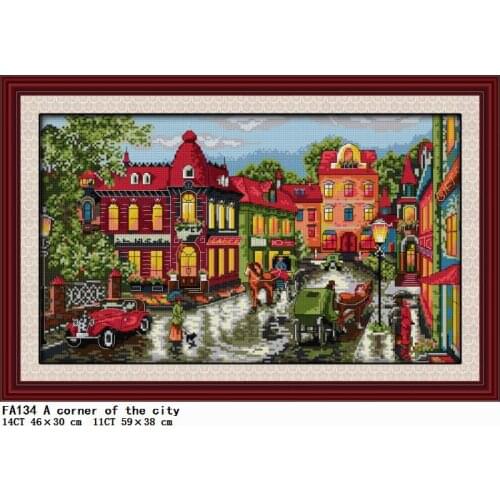 Cross Stitch Kits Counted Embroidery Needlework A Corner of The City Stamped Patterns 11CT 14CT Printed Canvas Thread Home Decor