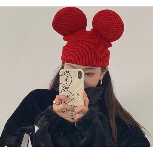 New Winter Parent-child Big Ears Mickey Minnie Knitted Hat Children Adult Cute Warm Wool Hat Men and Women Beanie Hats