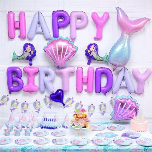 2020 New Hot Little Mermaid Party Decor Mermaid Birthday Party Disposable Tableware Kit Under the Sea Girl First Party Supplies