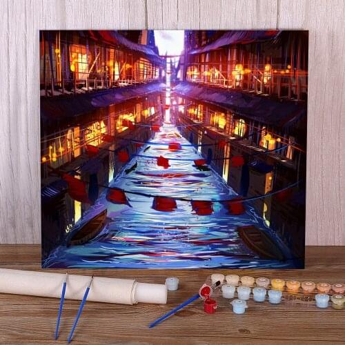 Scenery Canal City Paint By Numbers Complete Kit Oil Paints 50*70 Paiting By Numbers New Design Crafts Adults Drawing