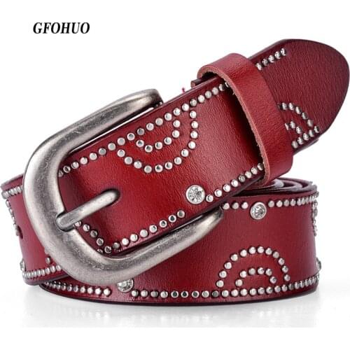 GFOHUO Fashion Luxury Designer Belts Rivet belt Women High Quality Genuine Leather Belt Vintage Women Belt For Jeans