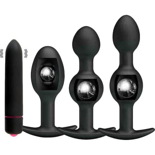 Silicone Anal Beads Vibrator Butt Plugs Metal Ball Inside Muscles Trainer Anal Plug Bullet Vibrators Sex Products for Women Men