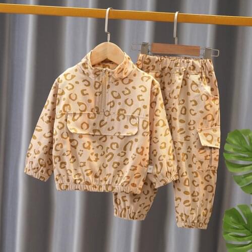 SpringKids Clothes Baby Boys/Girls Costume Leopard Print Tracksuit Coat+Pants 2pc Childrens Wear Newborn Outfits infantil Sets