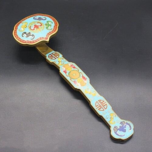 Old fashioned Copper cloisonne Ruyi, Exquisite enamel color five blessings Ruyi, Zhaocai Nafu ornaments