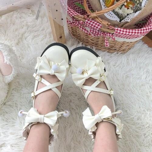 Low Heel 3cm Bowknot Floral Goth Punk Lolita Shoes Kawaii Anime Loli Cosplay Buckle Women Fashion Casual Tea Party Female Shoes