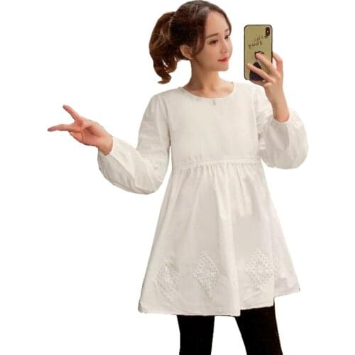 Spring New Fashion Pregnancy Top Maternity Clothes Pregnant Shirt Round Collar Long Sleeve Pregnant Women Shirts Dress Plus Size