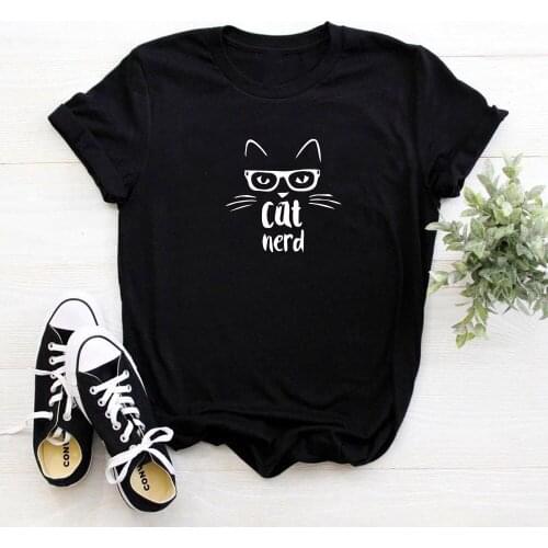 Women cat nerd Print Women t shirt Cotton Casual Funny t shirt For Lady cat lover Top Tee Hipster Tumblr