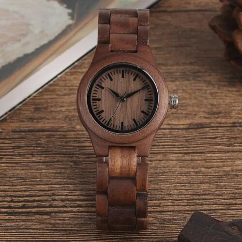 Simple Pure Dial Retro Walnut Wood Watch Women Clock Hours Whole Adjustable Wooden Wrist Ladies Watches for woman Montre Femme
