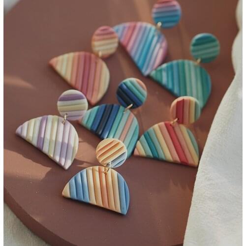 Semicircle Strip Layer Korean Jewelry 2020 Trend Unusual Womens Sets Gothic 7 Multi Colors Pop Polymer Clay Earrings Pendants