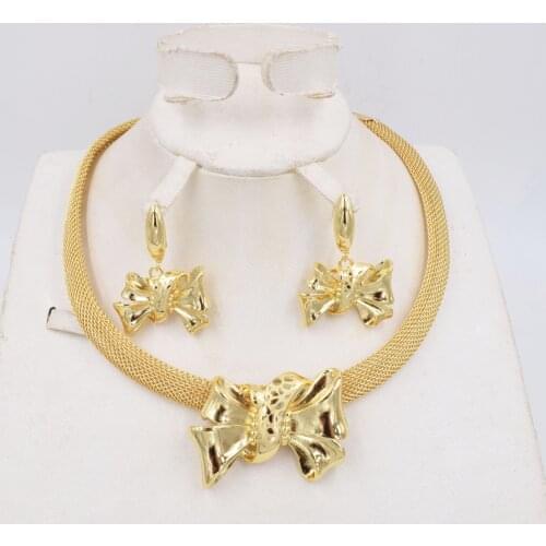 High Quality Ltaly 750 Gold color Jewelry Set For Women african beads jewlery fashion necklace set earring jewelry
