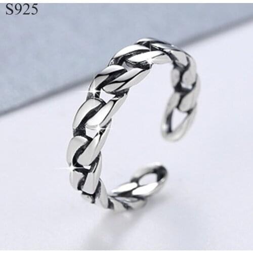 100% Genuine Real Pure Solid Titanium 925 Sterling Silver Rings for Women Jewelry Punk Rock Vintage Adjustable Female Ring Bague
