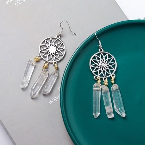 1 Pair Clear Quartz Earrings Natural Crystal Healing Stone Dream Net Crystal Point Reiki Mineral Gems Ear Hook for Woman Gifts