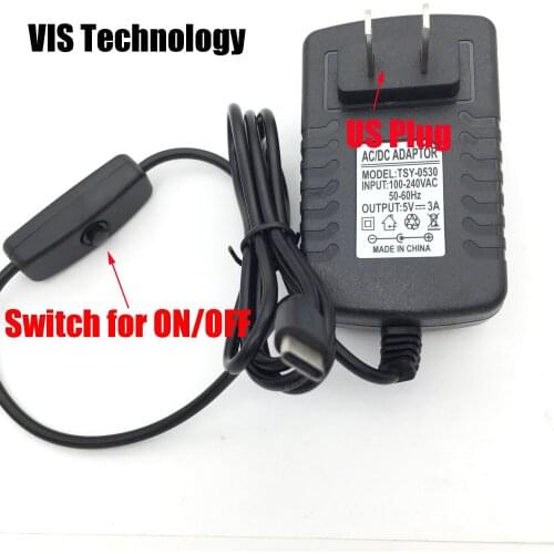 1PC 5V3A Power Adapter ON/OFF switch button power supply charger DC/AC Adapter Type-c For Raspberry Pi 4 US EU AC Plug