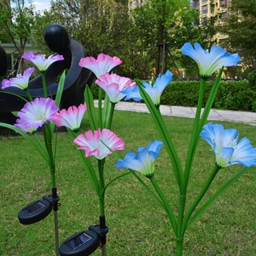 2pcs/lot Solar Lamps 4 Head Horn Flower LED Flower Decoration Lawn Lamp Colorful Solar Outdoor Waterproof Garden Lawn Lights