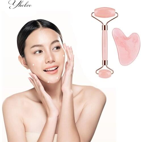 2Pcs Face Natural Gua Sha Tool Sets Massage Roller Tool For Skin Care Face Lift Wrinkle Beauty Slimming Massage Relax Decompress