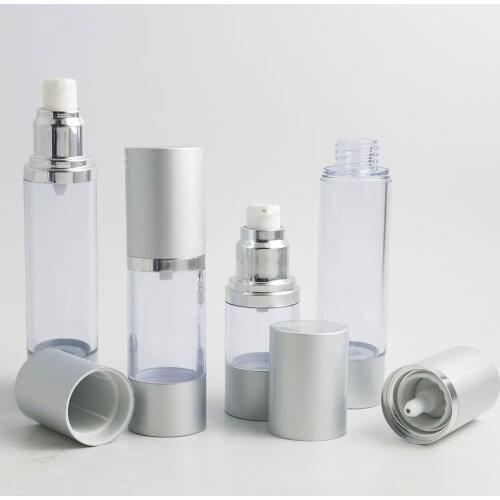 360 x 15ml 30ml 50ml Empty Transparent Airless Pump Cosmetic Bottles Matte Sliver Cap Lotion Cream Bottles Vacuum Toiletries