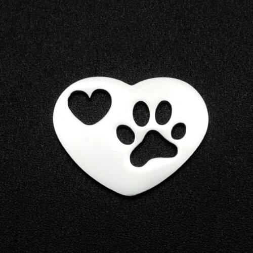 5pcs/lot 100% Stainless Steel 15x19 Heart Dow Paw DIY Charm Connector Wholesale Top Quality Jewelry Bracelet Making Charms