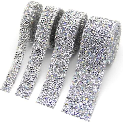 5 Yards Bling Crystal Rhinestone Ribbon,Diy Heat Adhesive Ab Color Diamond Belt Wrap For Wedding Cakes Shoes Crafts Decorations