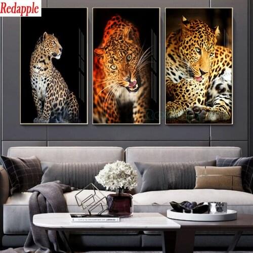 Diamond Mosaic leopard painting Diamond Embroidery hobby Full Square Diamond Painting Landscape Handicraft Gift 3 pcs Home Decor