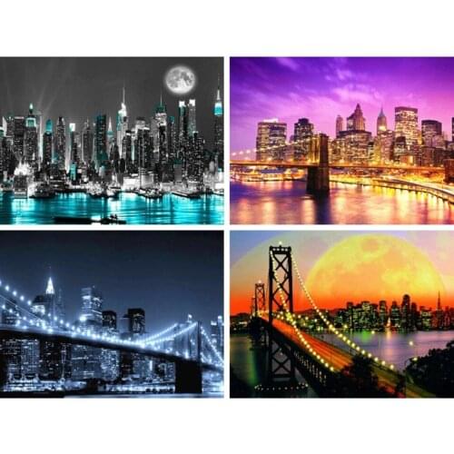 Diamond Painting Full Square City Night Needlework Embroidery Landscape Home Decor Gift Picture Of Rhinestones Handmade
