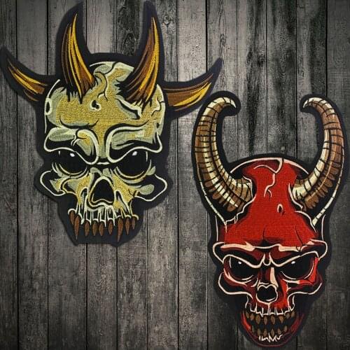 Sheep angle Skull Appliques Diy Patch Embroidered Handmade Iron on Patches for Cloth Accessories Motorcycle Biker Large Custom