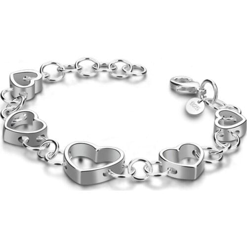 New arrival womens 925 silver heart bracelet fashion charm jewelry sterling silver chain lobster claw buckle birthday gift