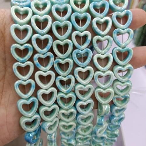 15pcs 14x12mm Hollowed Out Heart Shape Ceramic Beads Fashion DIY Loose Spacer Bead For Jewelry Making Bracelet Necklace Earring