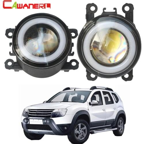Cawanerl For Dacia Duster Closed Off-Road Vehicle 2010-2015 Car 3000LM LED Fog Light Angel Eye DRL Daytime Running Lamp 30W 12V