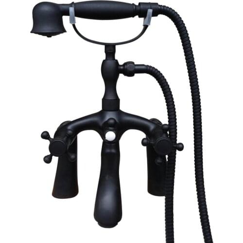 Black Oil Rubbed Bronze Bathtub Shower Faucets Set Deck Mounted Dual Handles Bathroom Clawfoot Bath Tub Faucet Mixer Tap ttf509