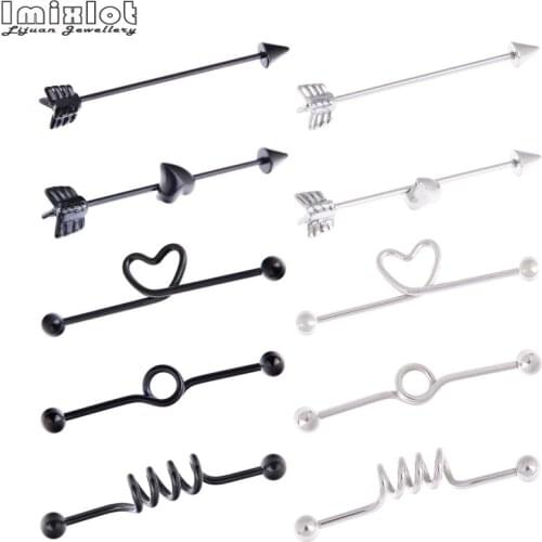 2Pcs Black Stainless Steel Industrial Straight Barbell Piercing Arrow Bar Ear Cartilage Helix Piercing Earrings Body Jewelry
