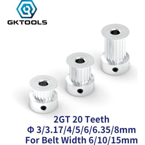 GKTOOLS 3D Printer Parts GT2 Timing Pulley 2GT 20 Tooth Teeth Bore 3.17/4/5/6/6.35/8mm Synchronous Wheels Width 6/9/10/15mm Belt