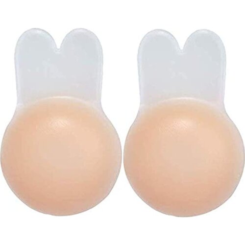 Womens Breathable Pasties Breast Rabbit Strapless Backless Bra, Invisible Push up Bra Cups Reusable Nipple Covers for Girls Lad