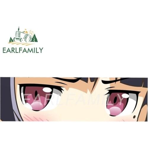 EARLFAMILY 15cm x 4.5cm Funny Kuroneko Eye Slap Decal Car Sticker JDM Auto Helmet Motor Stickers Classic Anime Peek Girl Eyes