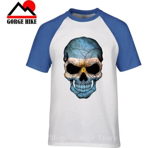 Creative Aikooki Argentina National Flag Skull 3D T-shirt Men Cotton Tshirt Print Argentine Flag Boy T Shirt Fashion Streetwear