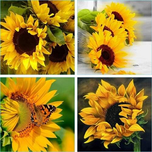 HUACAN Full Square/Round Diamond Painting Sunflower Wall Art Decor DIY 5D Diamond Embroidery Flower Handmade Gift