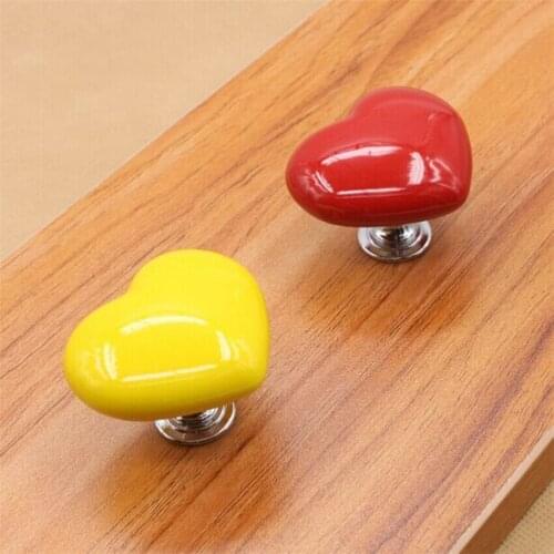 Love heart ceramic knobs red yellow drawer cabinet pulls knobs cartoon knobs children room furniture handles kids knobs pulls