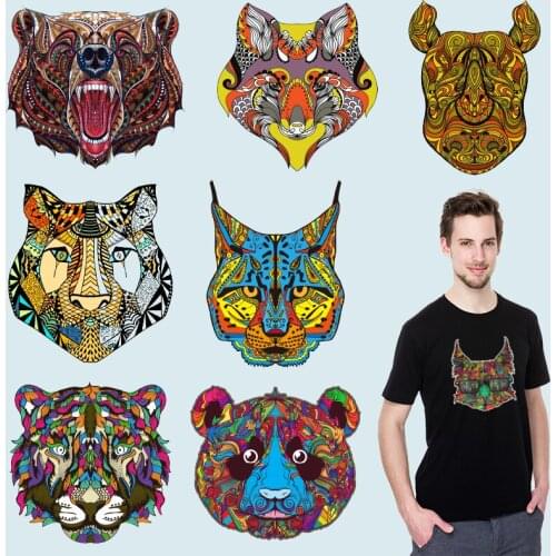 Colorful Head of animals Washable Patches for clothing Ironing stickers Thermal Stickers Heat Transfer PVC Patch