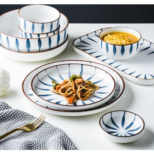 Creative Japanese-style Ceramic Plate Disc Home Breakfast Bowl Noodle Bowl Soup Bowl Hand-painted Tableware Western Tableware