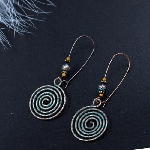Multi Swirl Spiral Circles Rounds Earring Unique Bohemian Ethnic Vintage Beads Hanging Earrings for Women Jewelry Wholesale