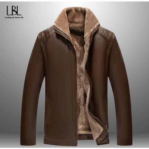 New Leather Jackets Men Winter Thick Fleece Warm Motorcycle PU Leahter Jacket Male Casual Outwear Stand Collar Windbreaker Coats