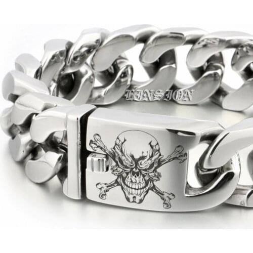 LINSION Huge Heavy 316L Stainless Steel Deep Engraved Pirate Skull Mens Boys Biker Rock Punk Bracelet 5D406