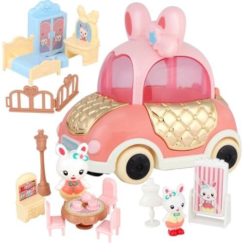 Dollhouse Furniture Childrens Play House Toy with Light and Music Electric Car Dollhouse Miniature Doll House Accessories