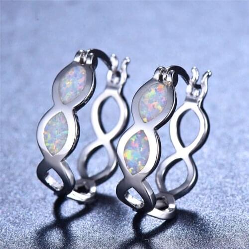 Fashion Women Earrings 2021 Elegant Hollow Wave Weave Geometric Imitation Fire Opal Hoop Earrings For Women Jewelry Girl Gift