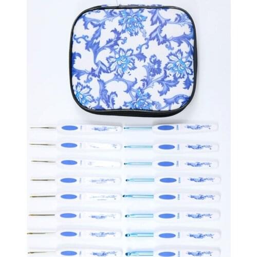 16 Pack Crochet Hook Set DIY Hand Craft Chinese Porcelain Pattern Knitting Needles
