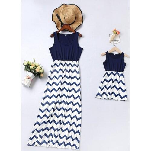 Mother Daughter Dresses Family Matching Outfits Stripe Sleeveless Family Look Matching Clothes Mom And Daughter Dress