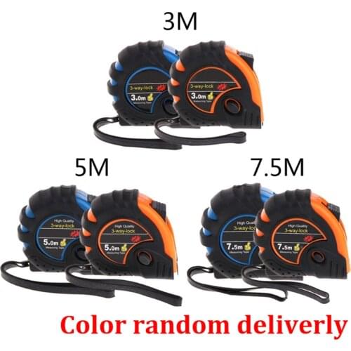 OOTDTY 3m 5m 7.5m Retractable Tape Measure 3-Way-Lock Metric Rubber Measuring Tape Rule